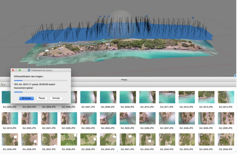 Traitement photogrammétrique CARIGE par drone — orthorectification d'un littoral. Antilles.
